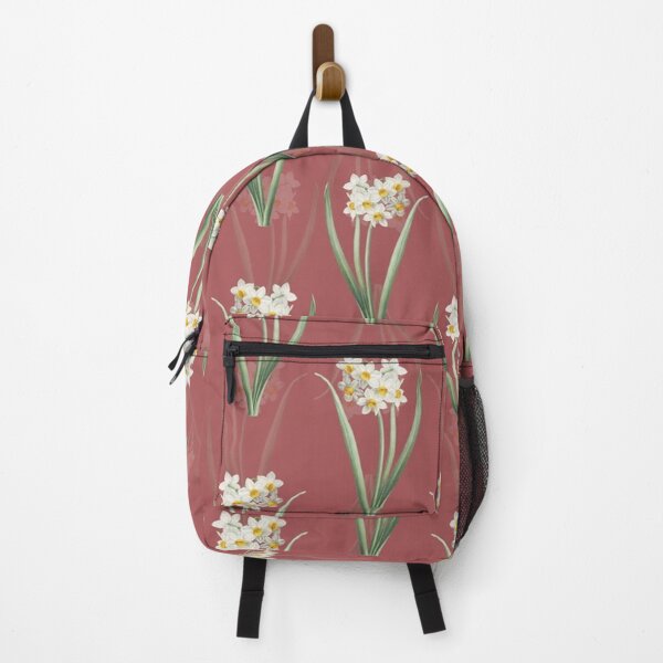 Item preview, Vintage Narcissus Easter Flower Botanical Pattern on Warm Dusty Red designed and sold by EggCoconutaust.