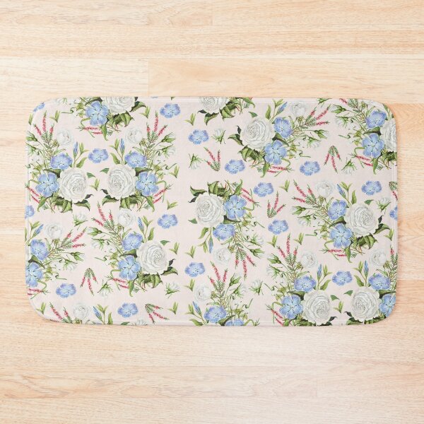 Item preview, White roses and blue flax flowers designed and sold by Alisonamona.