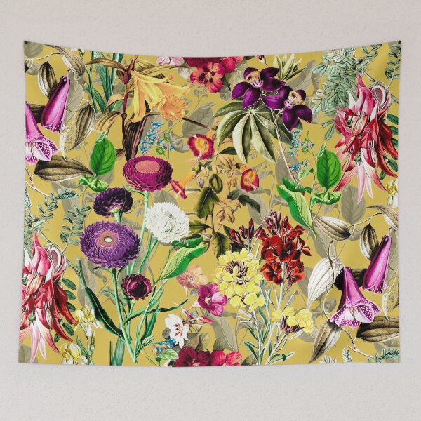 Artikelvorschau, Elegante exotische Blumen und Blätter Himmel, Blätter und Blumen tropischen Muster, botanische Illustration, gelbe florale Illustration entworfen und verkauft von ZeinabTaha.