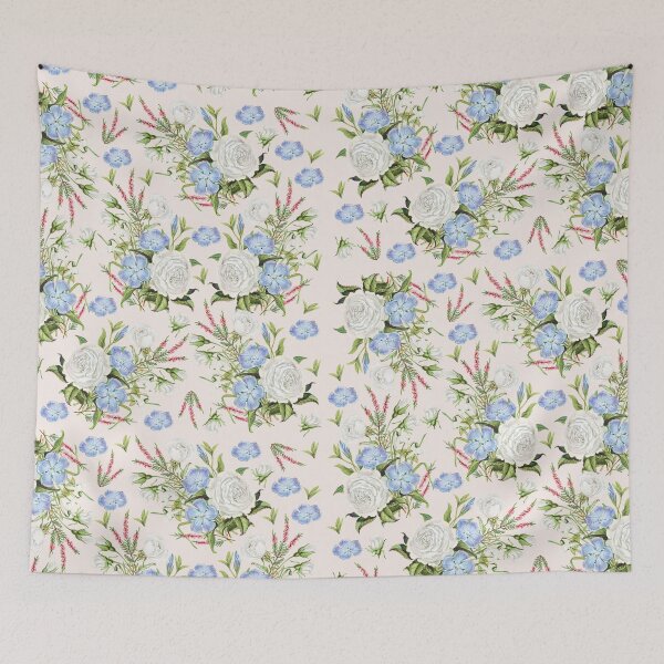 Item preview, White roses and blue flax flowers designed and sold by Alisonamona.