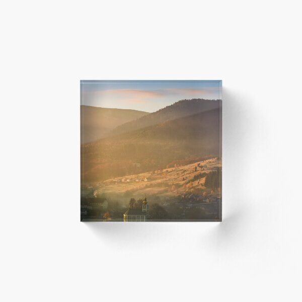 foggy sunrise in mountainous countryside Acrylic Block
