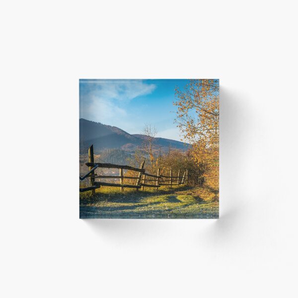 wooden fence near forest in mountains Acrylic Block
