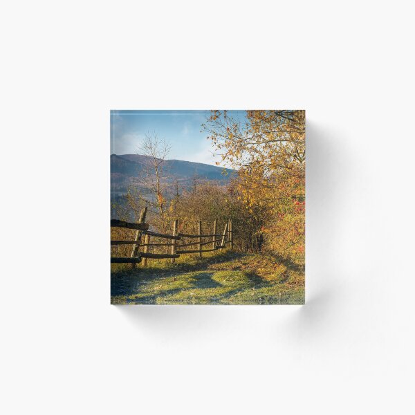 wooden fence near forest in mountains Acrylic Block
