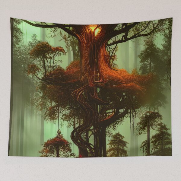 Item preview, Magical Cottage Tree House with Lights in Forest, Scenery Nature designed and sold by NatureFood.