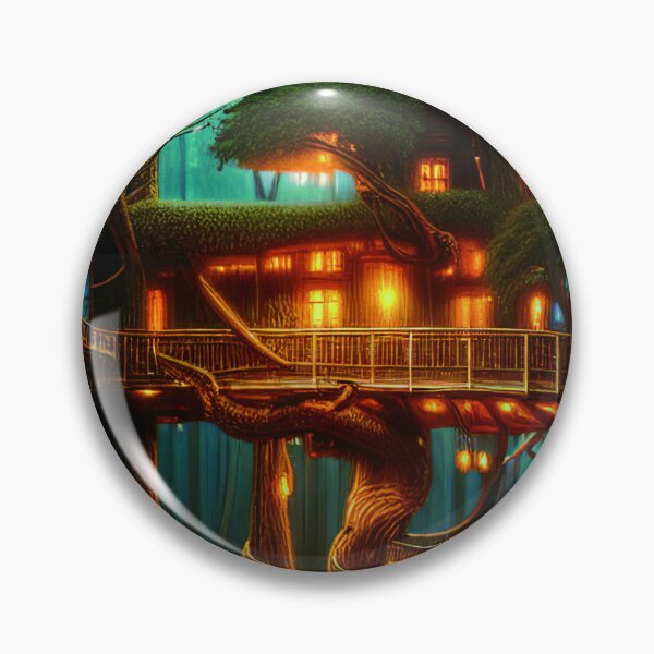 Item preview, Magical Cottage Tree House with Lights in Forest with High Trees, Scenery Nature designed and sold by NatureFood.