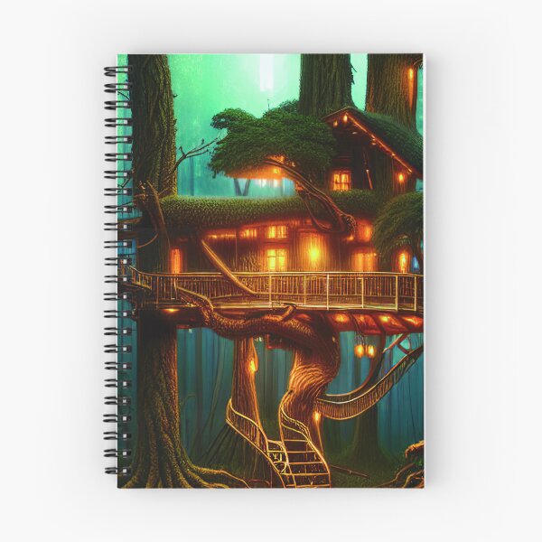 Item preview, Magical Cottage Tree House with Lights in Forest with High Trees, Scenery Nature designed and sold by NatureFood.
