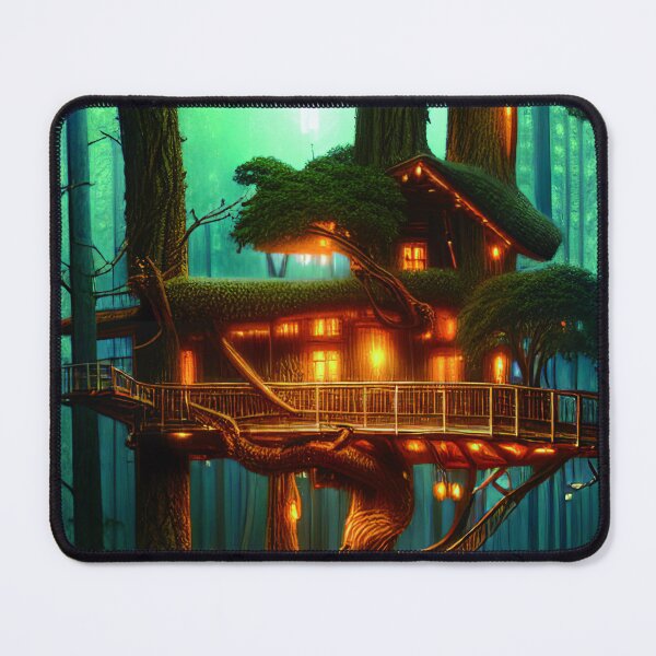 Item preview, Magical Cottage Tree House with Lights in Forest with High Trees, Scenery Nature designed and sold by NatureFood.