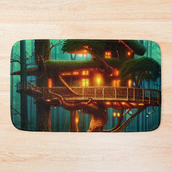 Item preview, Magical Cottage Tree House with Lights in Forest with High Trees, Scenery Nature designed and sold by NatureFood.