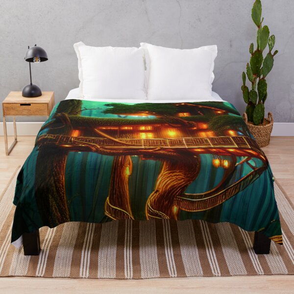 Item preview, Magical Cottage Tree House with Lights in Forest with High Trees, Scenery Nature designed and sold by NatureFood.