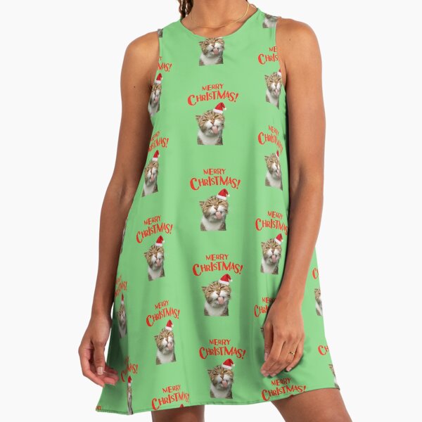 white christmas dresses Festive Pink Christmas Cat Flared Dress main image 0