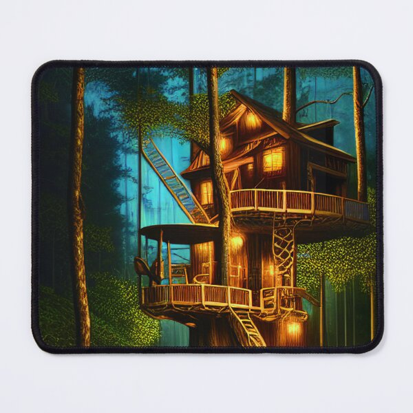 Item preview, Magical Cottage Tree House with Lights in Forest with High Trees, Scenery Nature designed and sold by NatureFood.