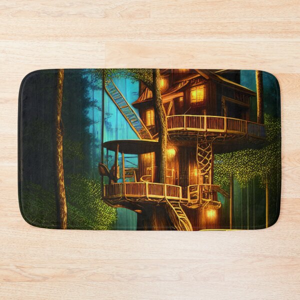 Item preview, Magical Cottage Tree House with Lights in Forest with High Trees, Scenery Nature designed and sold by NatureFood.