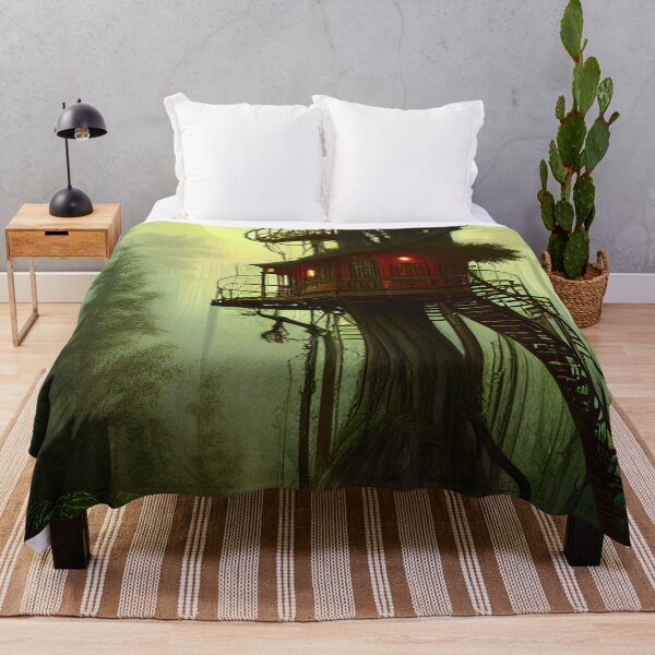 Item preview, Magical Cottage Tree House with Lights in Forest with High Trees, Scenery Nature designed and sold by NatureFood.