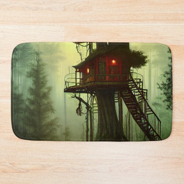 Item preview, Magical Cottage Tree House with Lights in Forest with High Trees, Scenery Nature designed and sold by NatureFood.