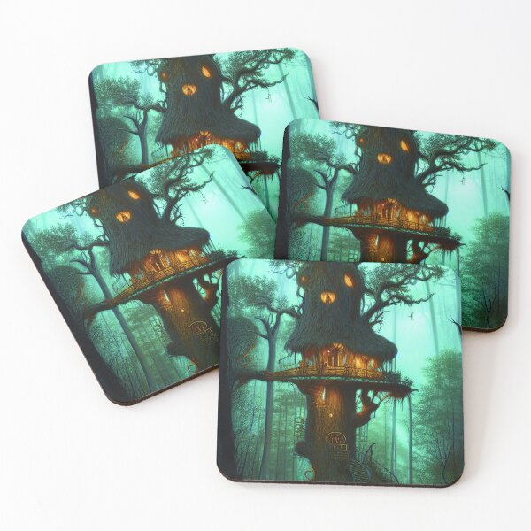 Item preview, Magical Cottage Tree House with Lights in Forest with High Trees, Scenery Nature designed and sold by NatureFood.