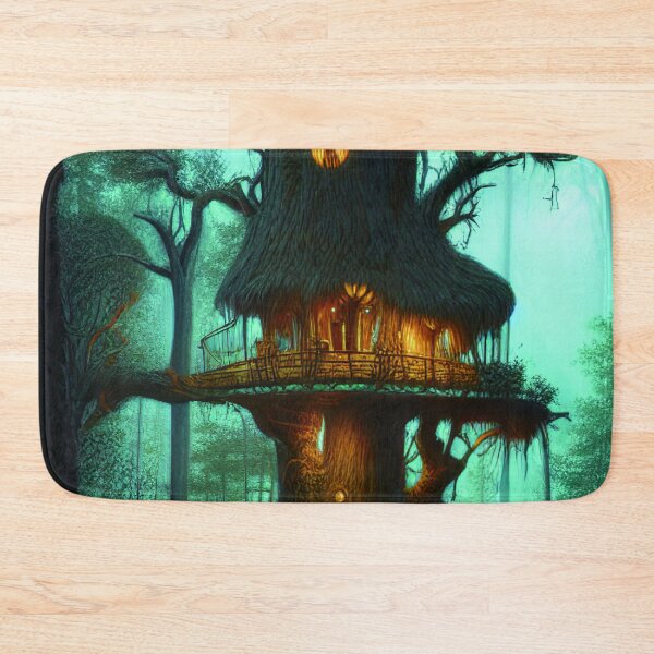 Item preview, Magical Cottage Tree House with Lights in Forest with High Trees, Scenery Nature designed and sold by NatureFood.