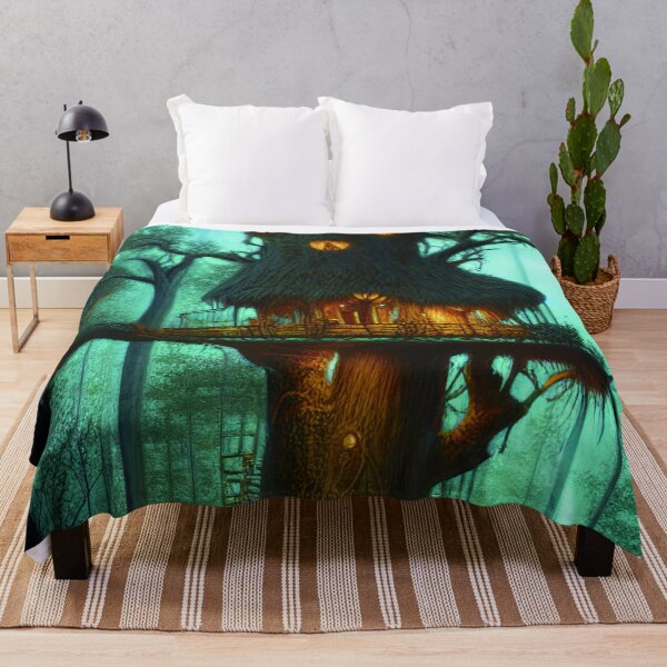 Item preview, Magical Cottage Tree House with Lights in Forest with High Trees, Scenery Nature designed and sold by NatureFood.
