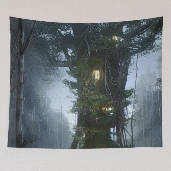 Item preview, Magical Tree House in Forest with High Trees, Scenery Nature designed and sold by NatureFood.