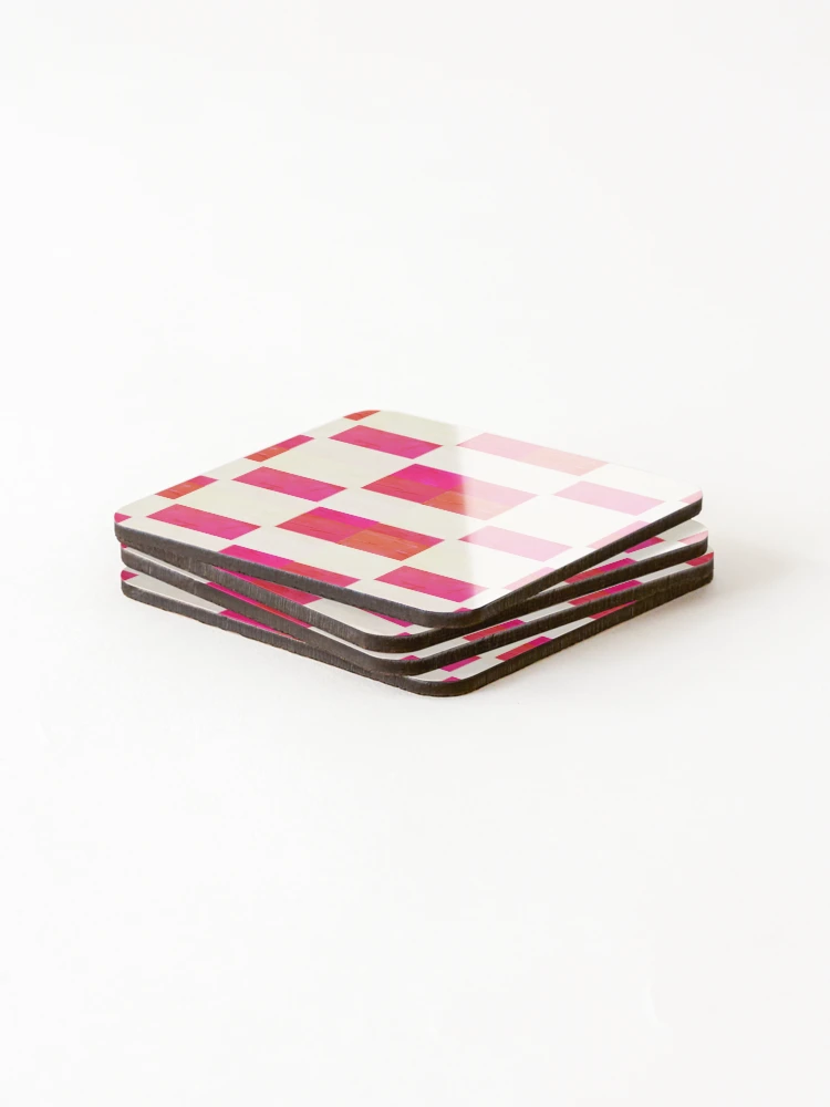 Thumbnail 4 of 5, Coasters (Set of 4), Pink Orange Paper Reverse Checkers Pattern designed and sold by awsomepatterns.