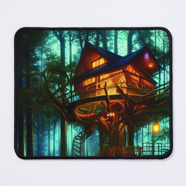 Item preview, Magical Cottage Tree House with Lights in Forest with High Trees, Scenery Nature designed and sold by NatureFood.