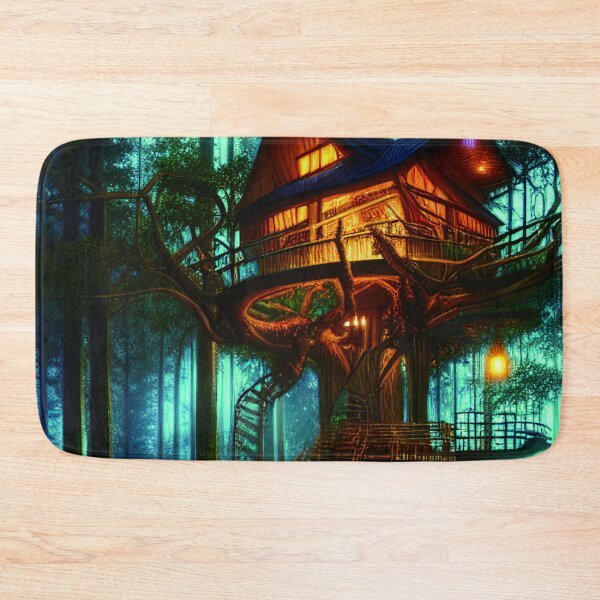 Item preview, Magical Cottage Tree House with Lights in Forest with High Trees, Scenery Nature designed and sold by NatureFood.