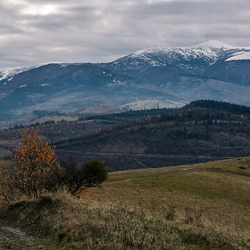 Artwork thumbnail, rolling hill with mountain ridge in late autumn by mike-pellinni