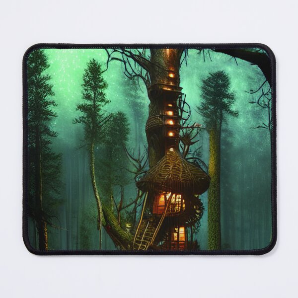 Item preview, Magical Cottage Tree House with Lights in Forest with High Trees, Scenery Nature designed and sold by NatureFood.