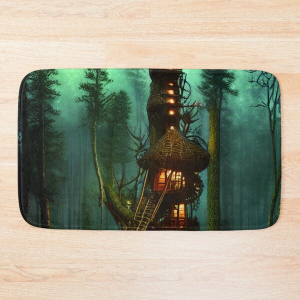 Item preview, Magical Cottage Tree House with Lights in Forest with High Trees, Scenery Nature designed and sold by NatureFood.