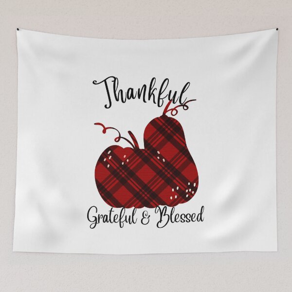 Item preview, Fall, Autumn Season, Thanksgiving Plaid Themed Pumpkins, Thankful Grateful & Blessed designed and sold by ImaginedCo.