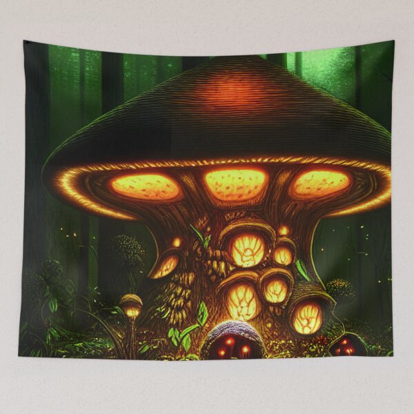 Item preview, Magical Big Cottage Mushroom House with Lights in Forest with High Trees, Mushroom Aesthetic  designed and sold by NatureFood.