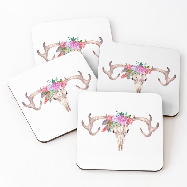 Item preview, Colorful Rainbow Boho Deer Skull Floral Watercolor Design designed and sold by redbubbleart18.