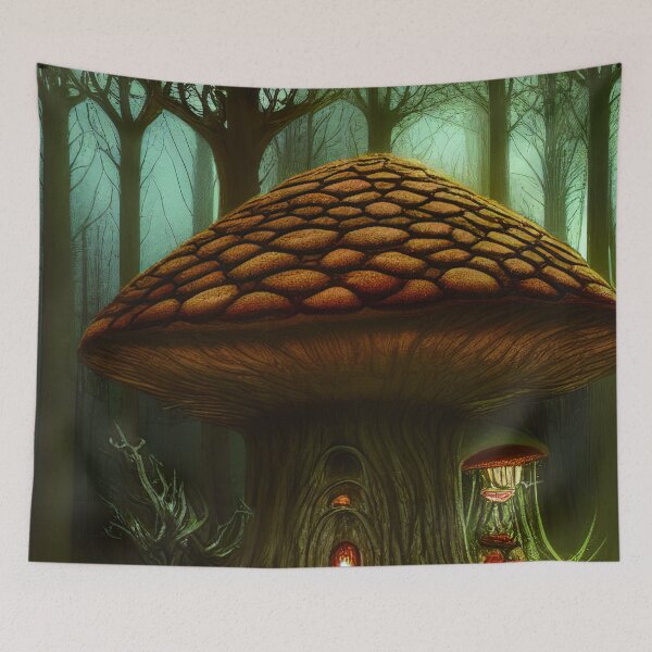 Item preview, Magical Big Cottage Mushroom House with Lights in Forest with High Trees, Mushroom Aesthetic  designed and sold by NatureFood.