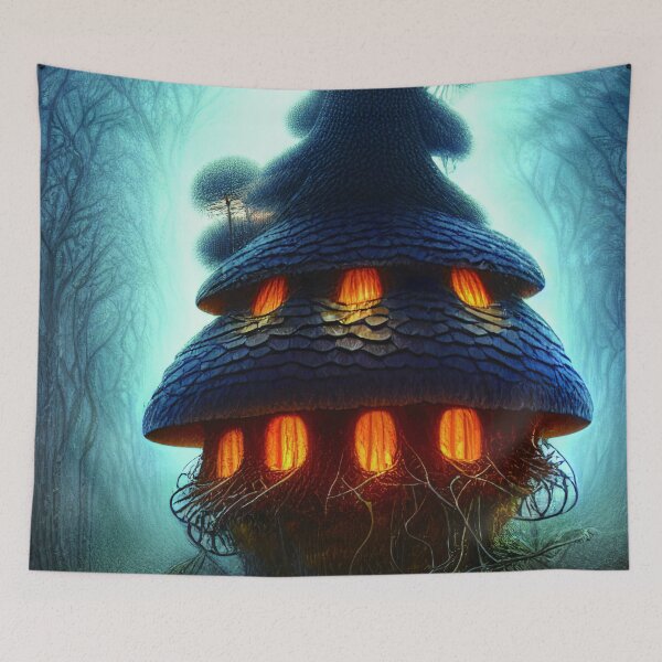 Item preview, Magical Big Cottage Mushroom House with Lights in Forest with High Trees, Mushroom Aesthetic  designed and sold by NatureFood.