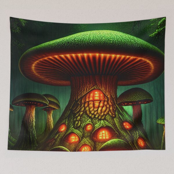 Item preview, Magical Big Cottage Mushroom House with Lights in Forest with High Trees, Mushroom Aesthetic  designed and sold by NatureFood.