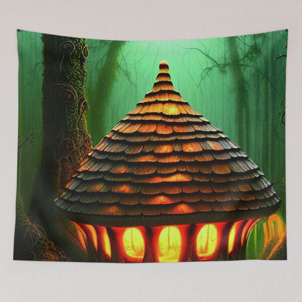 Item preview, Magical Big Cottage Mushroom House with Lights in Forest with High Trees, Mushroom Aesthetic  designed and sold by NatureFood.