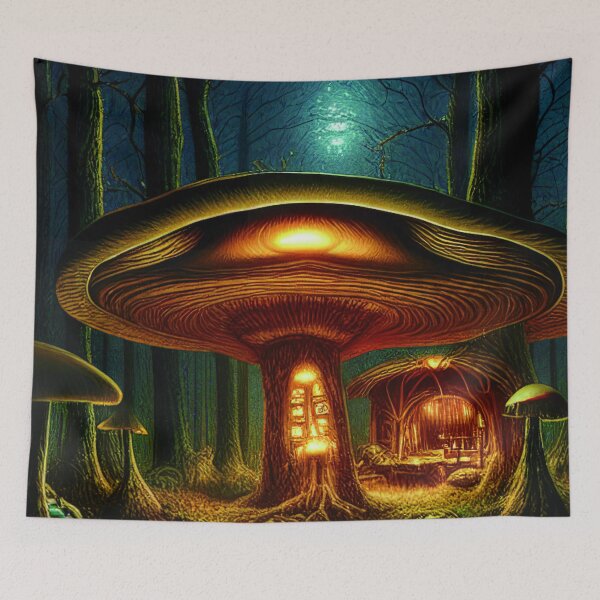 Item preview, Magical Big Cottage Mushroom House with Lights in Forest with High Trees, Mushroom Aesthetic  designed and sold by NatureFood.