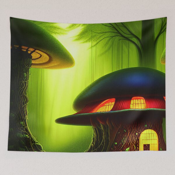 Item preview, Magical Big Cottage Mushroom House with Lights in Forest with High Trees, Mushroom Aesthetic  designed and sold by NatureFood.