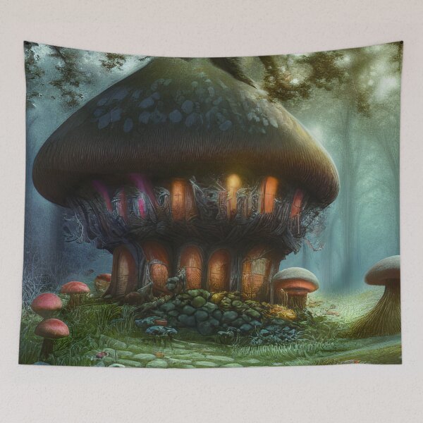 Item preview, Magical Big Cottage Mushroom House with Lights in Forest with High Trees, Mushroom Aesthetic  designed and sold by NatureFood.