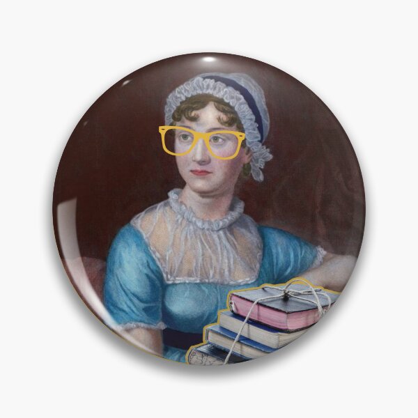 Item preview, Portrait of Jane Austen in glasses, holding a pile of books designed and sold by CastlesClassics.