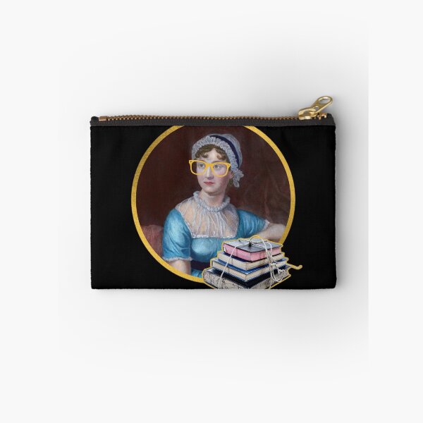Item preview, Portrait of Jane Austen in glasses, holding a pile of books designed and sold by CastlesClassics.