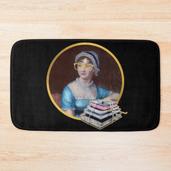 Item preview, Portrait of Jane Austen in glasses, holding a pile of books designed and sold by CastlesClassics.