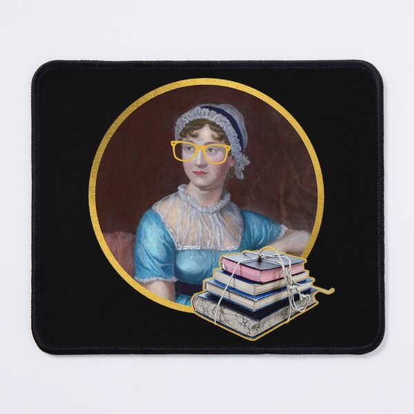 Item preview, Portrait of Jane Austen in glasses, holding a pile of books designed and sold by CastlesClassics.