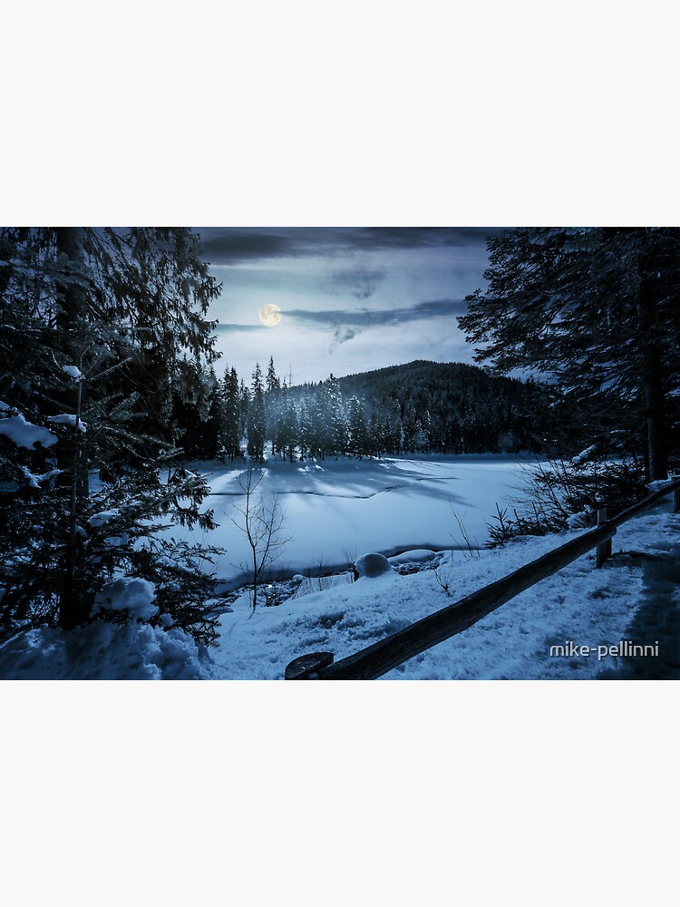 Thumbnail 3 of 3, Sticker, spruce forest on winter night in full moon light designed and sold by mike-pellinni.