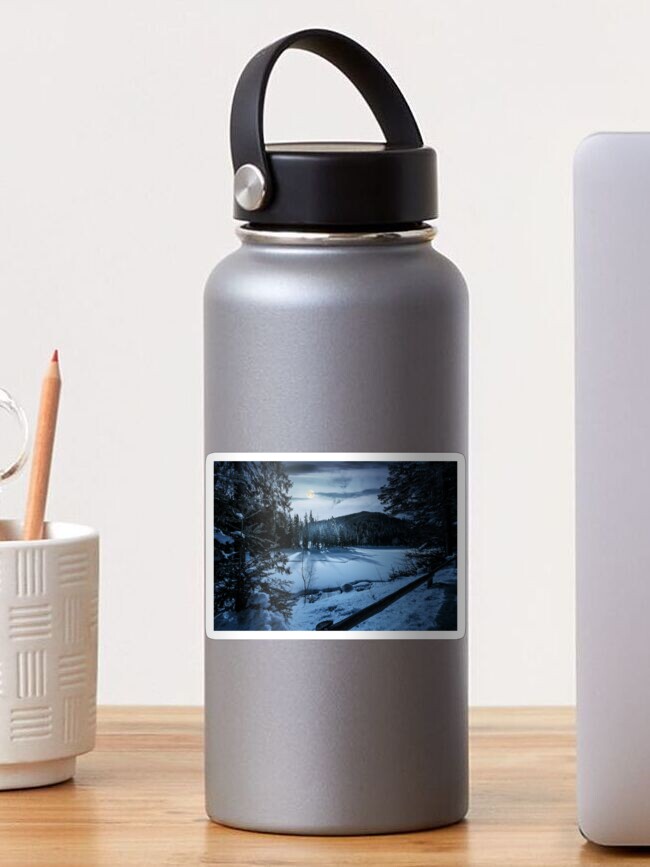 Thumbnail 1 of 3, Sticker, spruce forest on winter night in full moon light designed and sold by mike-pellinni.