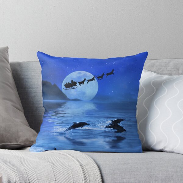 Item preview, Xmas Christmas Holiday Fun Dolphin Coast Beach with Santa and Sleigh over the Ocean designed and sold by Stephanie Laird.