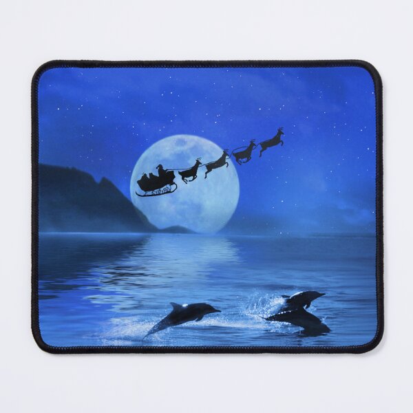 Item preview, Xmas Christmas Holiday Fun Dolphin Coast Beach with Santa and Sleigh over the Ocean designed and sold by Stephanie Laird.