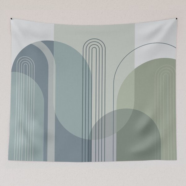 Item preview, Mid Century Abstract Arches Blue Green designed and sold by UrbanEpiphany.