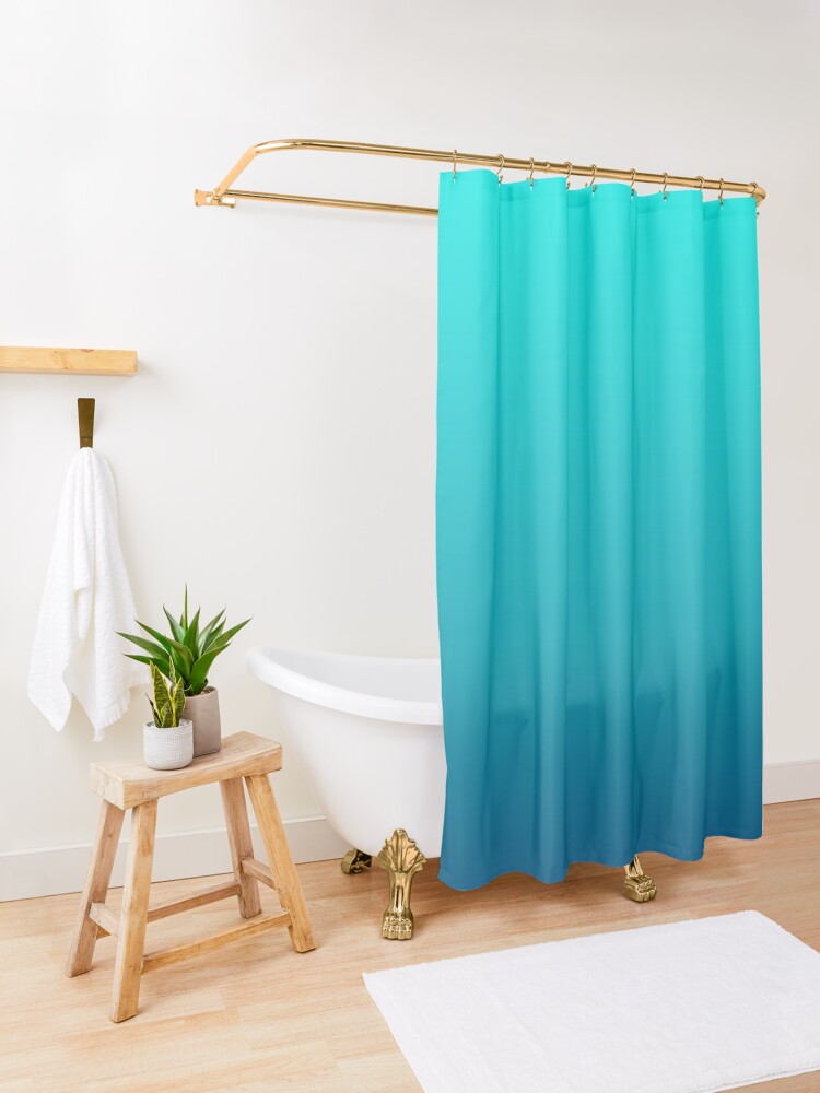 Alternate view of summer beach chic abstract teal blue turquoise ombre Shower Curtain