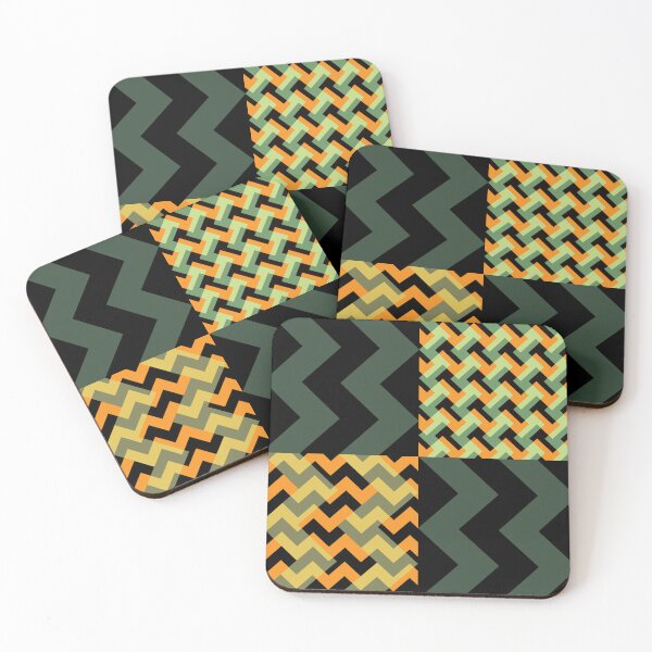 Item preview, 'Ziggy' - in Orange, Lime & Pastel Greens, Mustard & Buttercup Yellows on a Black and Khaki base designed and sold by sleepingdogprod.