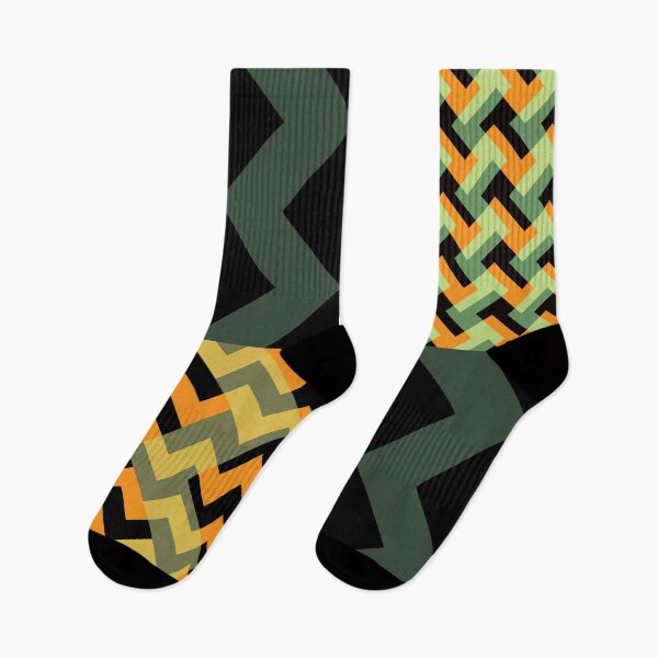 Item preview, 'Ziggy' - in Orange, Lime & Pastel Greens, Mustard & Buttercup Yellows on a Black and Khaki base designed and sold by sleepingdogprod.